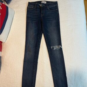 DL1961 Indigo Skinny Jeans with Ripped Accent